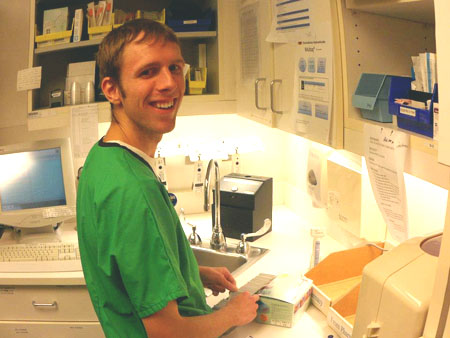 Jared Ratzlaff working at the hospital